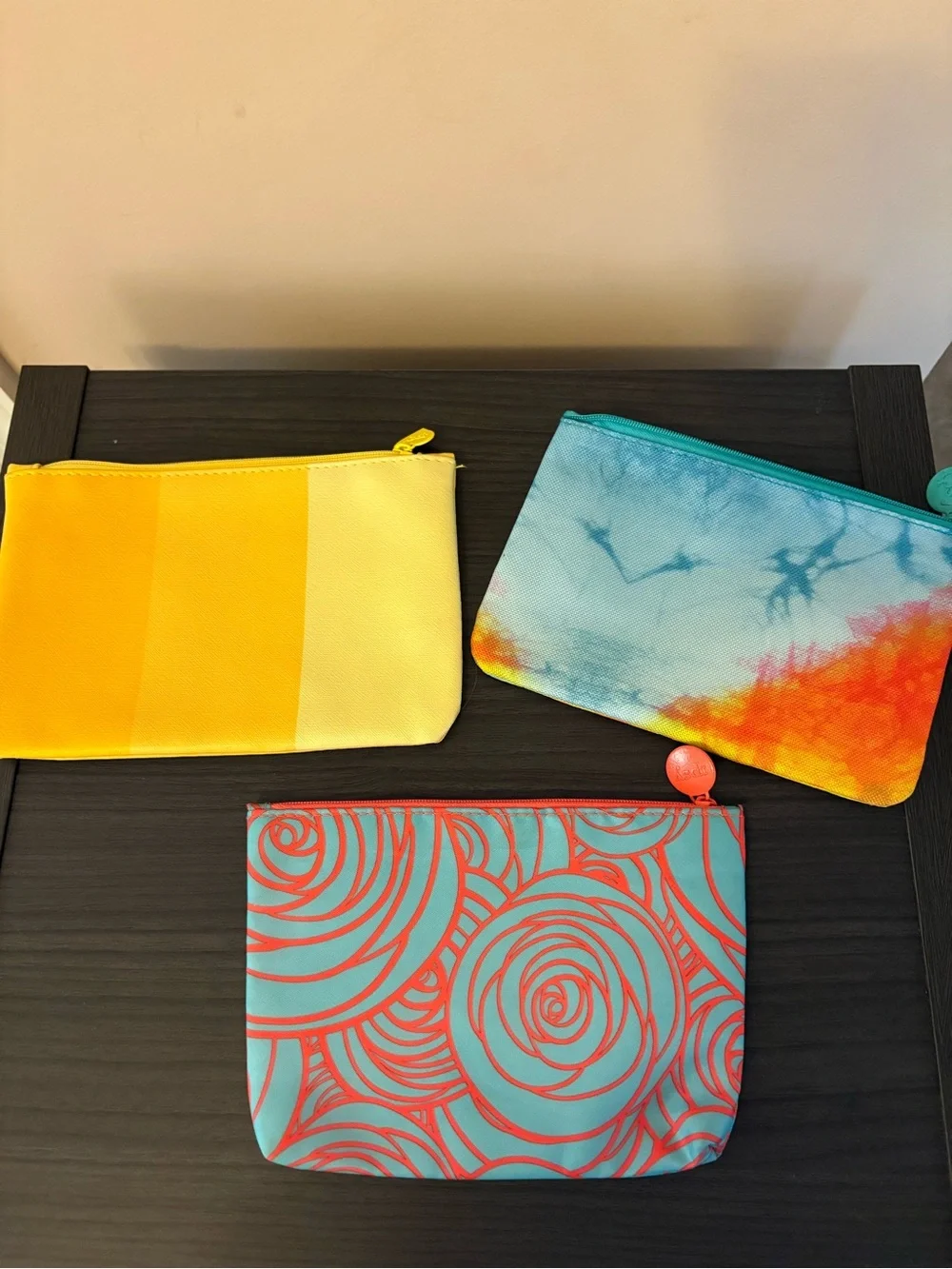 ipsy Colorful Trio Cosmetic Pouch Set – Yellow, Turquoise, Teal & Coral Accents